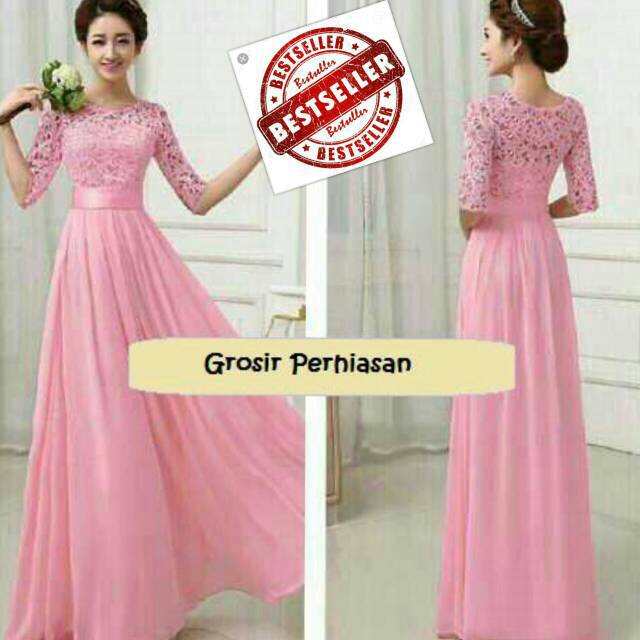 Dress brukat alisa pink benhur terusan pesta blue natal  