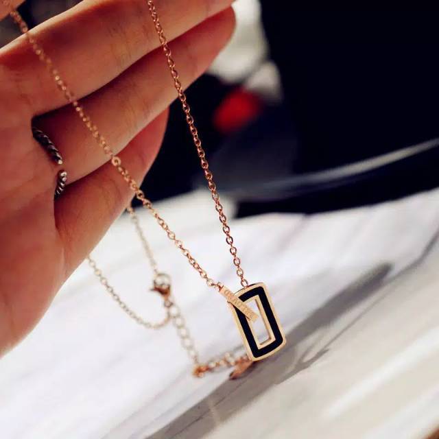 GG Kalung Titanium Premium Lapis Emas 18k Model  Persegi Beloved #KL-177