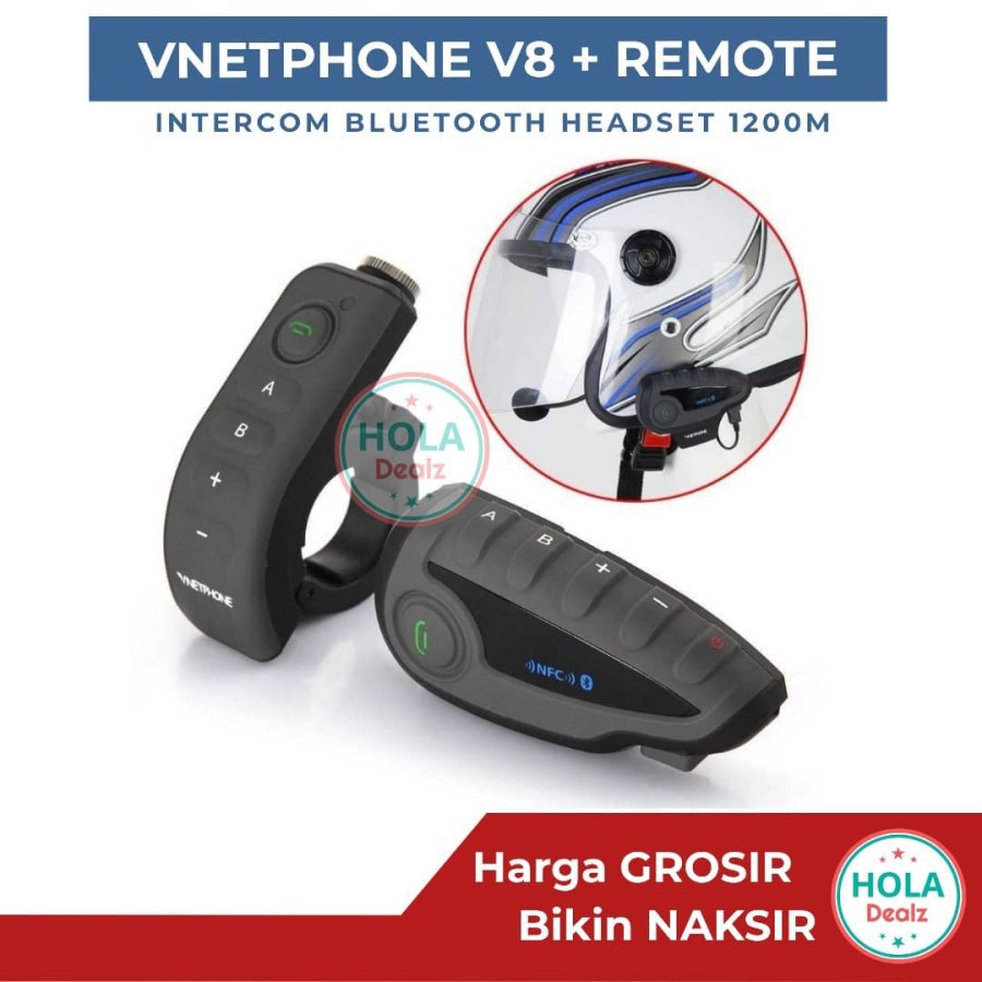 INTERCOM V8 VNETPHONE BLUETOOTH HELM INTERPHONE V8 HELMET WITH REMOTE ORIGINAL