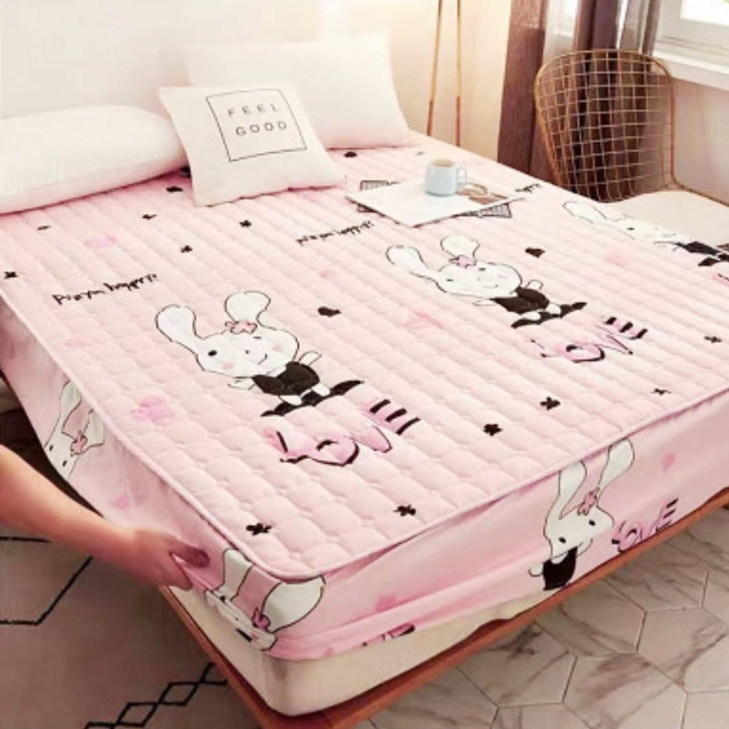 Sprei Waterproof Quilt Motif 180 x 200 Cm - Sprei Anti Air Bed Cover Lembut Nyaman Berkualitas-2