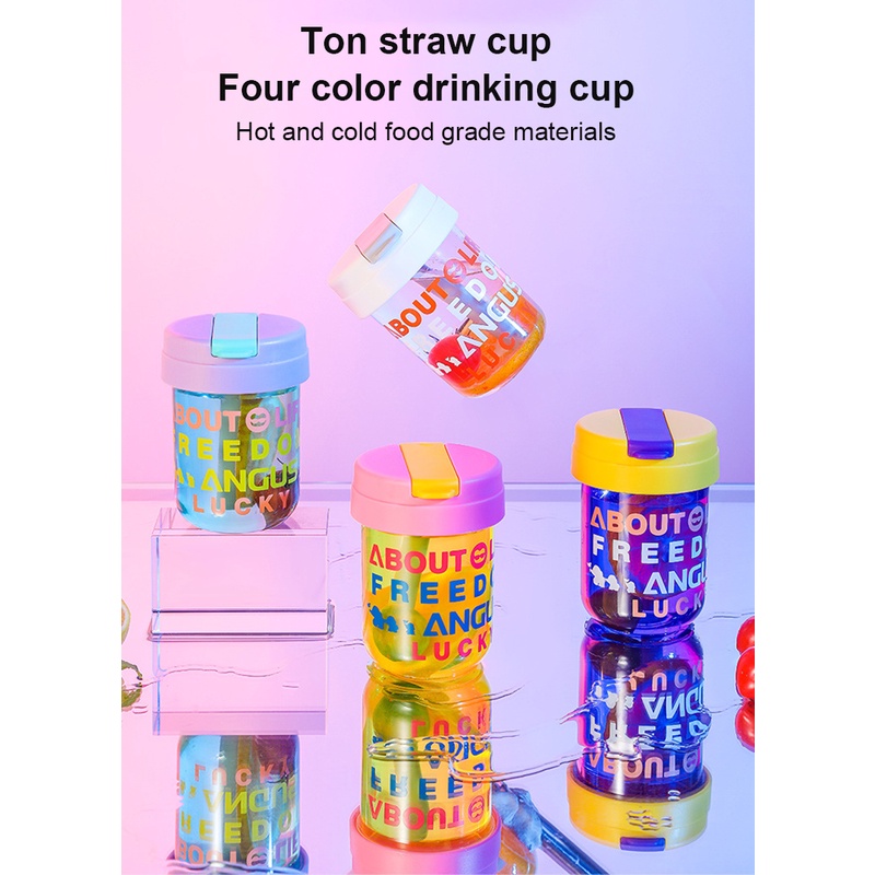 ღ 300Ml Kreatif Anti Bocor Jerami Cangkir Mahasiswa Botol Air Plastik Tinggi Nilai Perjalanan Mug Outdoor Portable anak Kaca Kreatif Hadiah Piala