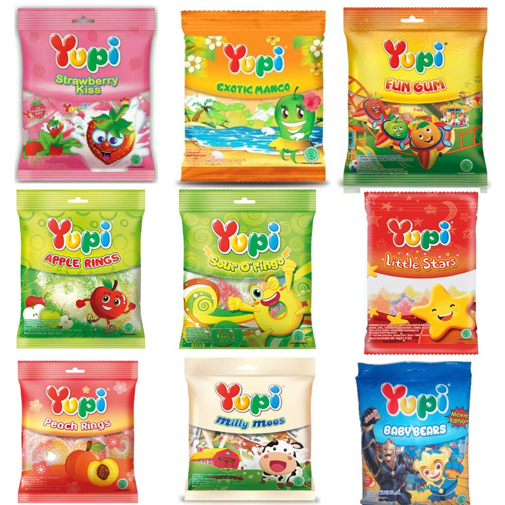 

YUPI Candy Gummy Kiss Strawberry, Little Stars & Peach Rings Pack 45gr