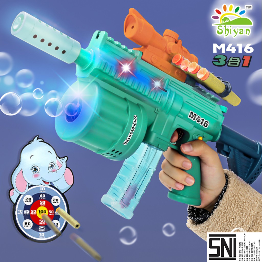 SENAPAN 3 IN 1 DENGAN BUBBLE BLOWER M416 SOFT BULLET ASSAULT RIFLE TEMBAKAN MULTIFUNCTIONAL GUN