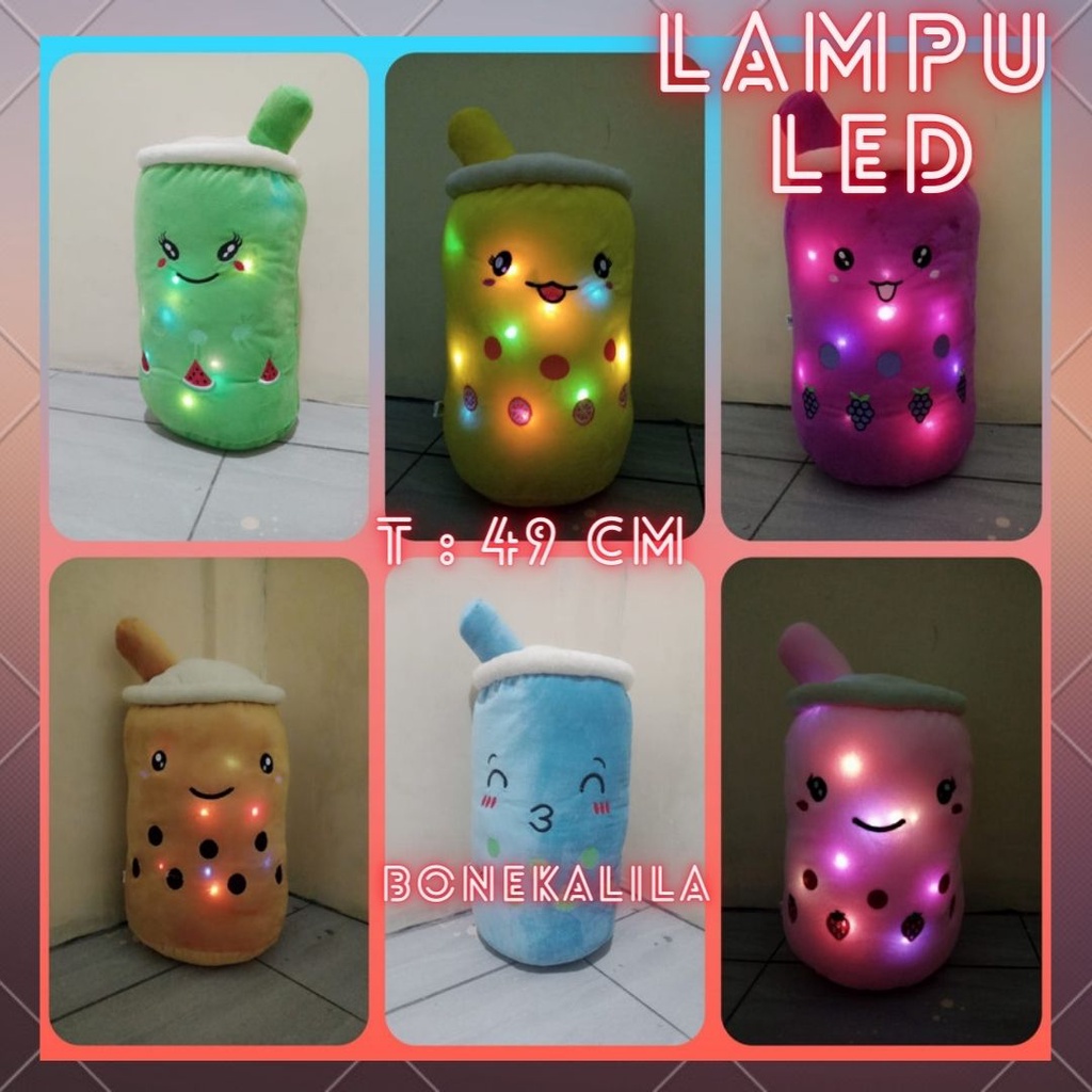 Boneka Boba / Bantal Boba Milk Tea T: 45 cm Lampu LED Cantik Kapas Standar SNI