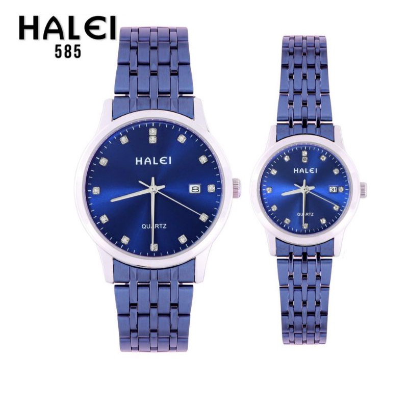 Halei 585 Jam Tangan Pria & Wanita Couple Halei 585 Tanggal Aktif Stainless steel Back Original