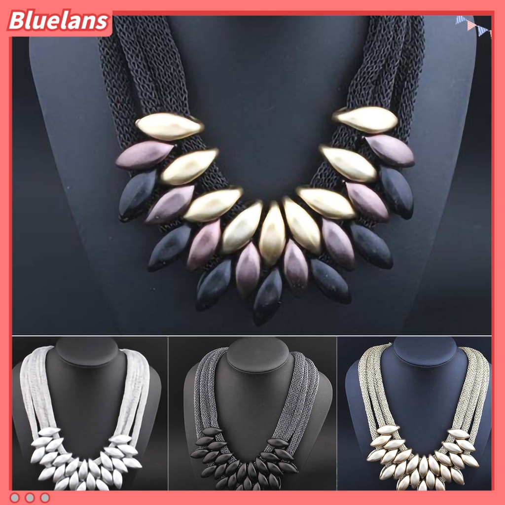 Bluelans Kalung Choker Multilayer Bahan Alloy Dengan Liontin Daun Untuk Pesta