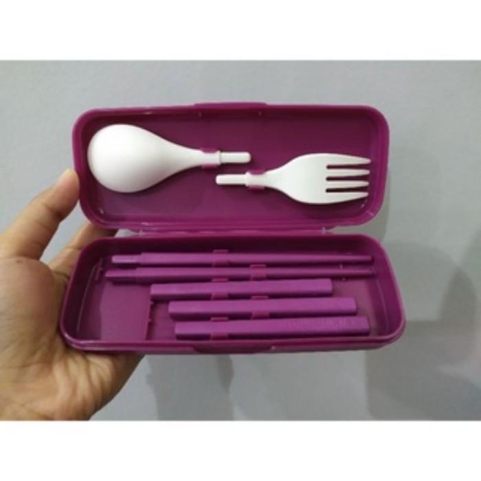 [ BAZAR TUPPY ] Tupperware portable chopstick alat makan set (1) ungu TERMURAH