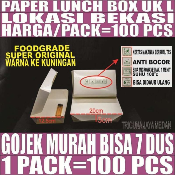 Paper lunch box Tutup 100 ps uk L food tray makan kotak makanan kertas Bekasi