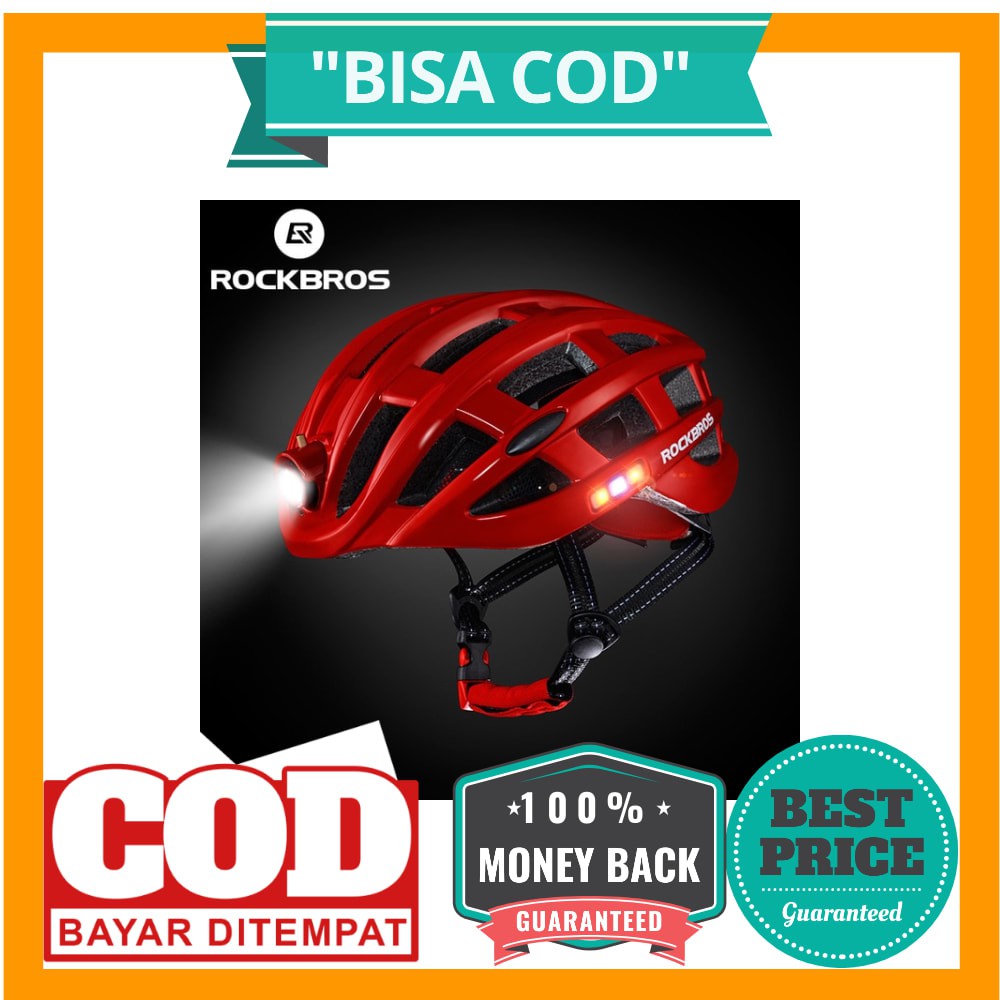 BISA COD ROCKBROS Helm Sepeda Light Cycling Bike Helmet with Headlight - ZN1001 - Red