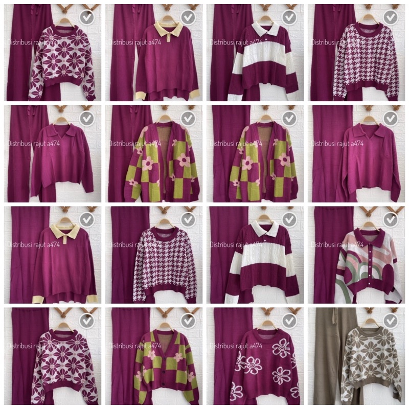 SERBA MAGENTAH ONESET CARDIGAN SWEATER SETELAN KULOT DAN ROK