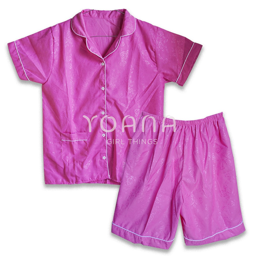 Yoana| Set Baju Tidur Piyama Wanita- Embos HP Pink