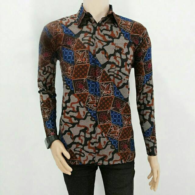 Baju Kemeja Hem Batik Atasan Pria Lengan Panjang Motif Casual