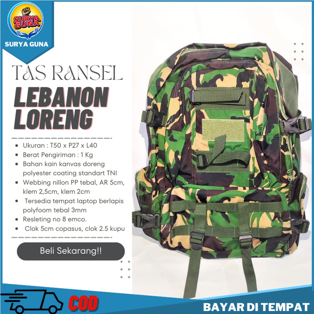 ransel lebanon tas army lebanon TNI Pria-Wanita