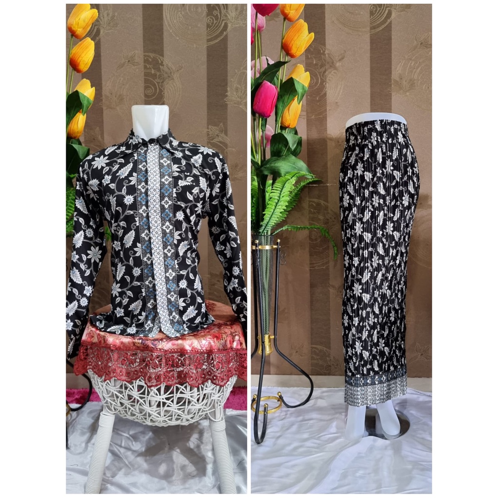 Kemeja Couple Batik Lengan Panjang dan Rok Plisket | Sale Kemeja Premium | Kemeja Semi Sutra | Couple Rpk Plisket dan Kemeja HEM Batik dan Rok Plisket Batik Maxi JUMBO