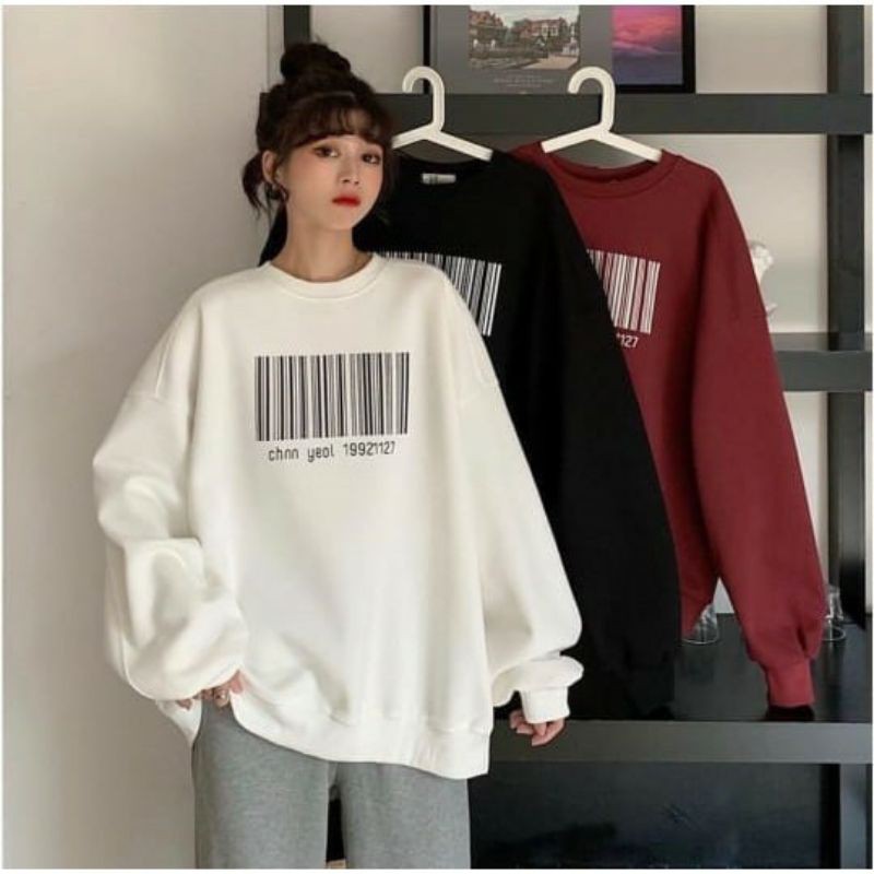 SWEATER UNISEX CHANYEOL BARCODE /// CREWNECK CASUAL FLEECE TEBAL KEKINIAN TERBARU&quot;