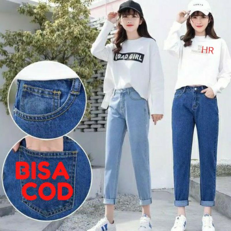 CELANA BOYFRIEND JEANS POLOS WANITA