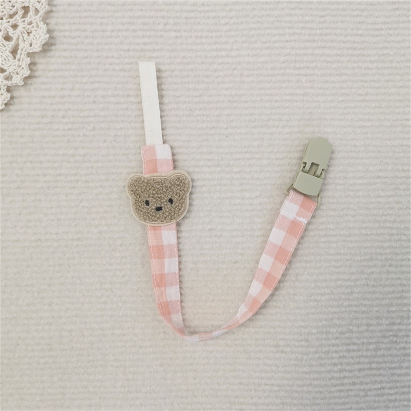 Mary Klip Holder Dot Empeng / Teether Bayi Motif Bordir Kartun Beruang Bahan Plastik DIY