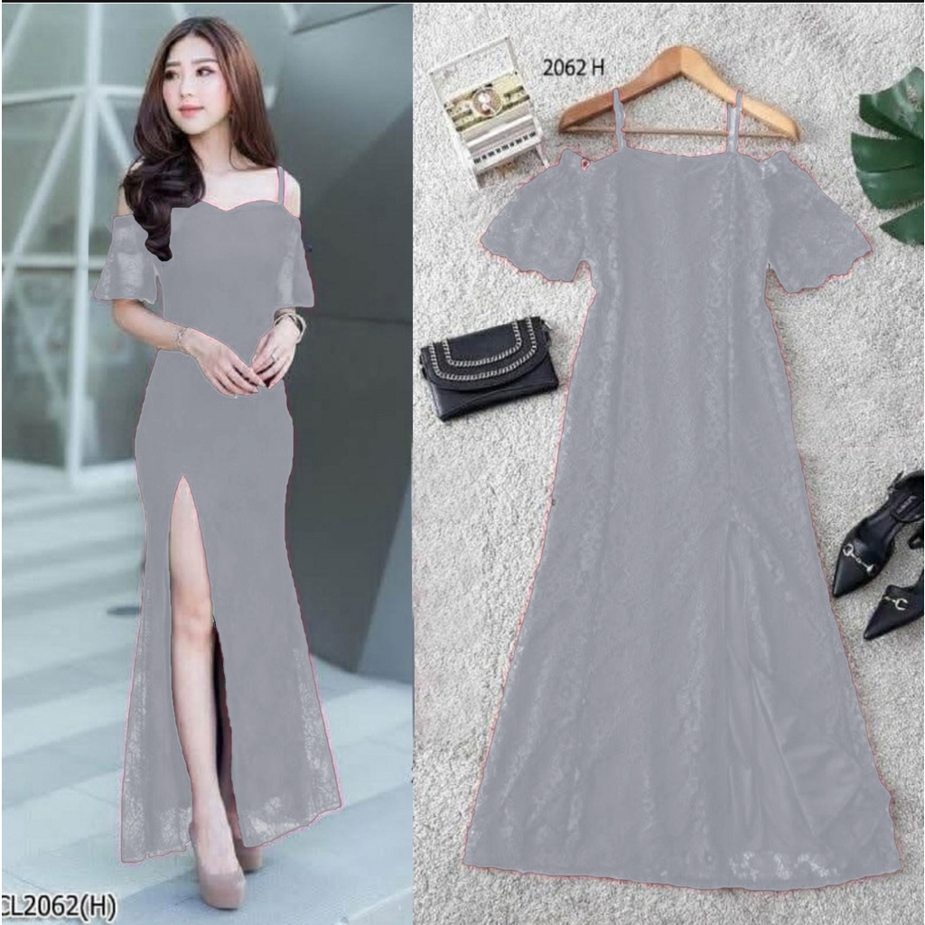 WSE390 - Longdress Brukat Dress Brukat Premium Elegant Dress Gaun Pesta Acara Sleting Belakang