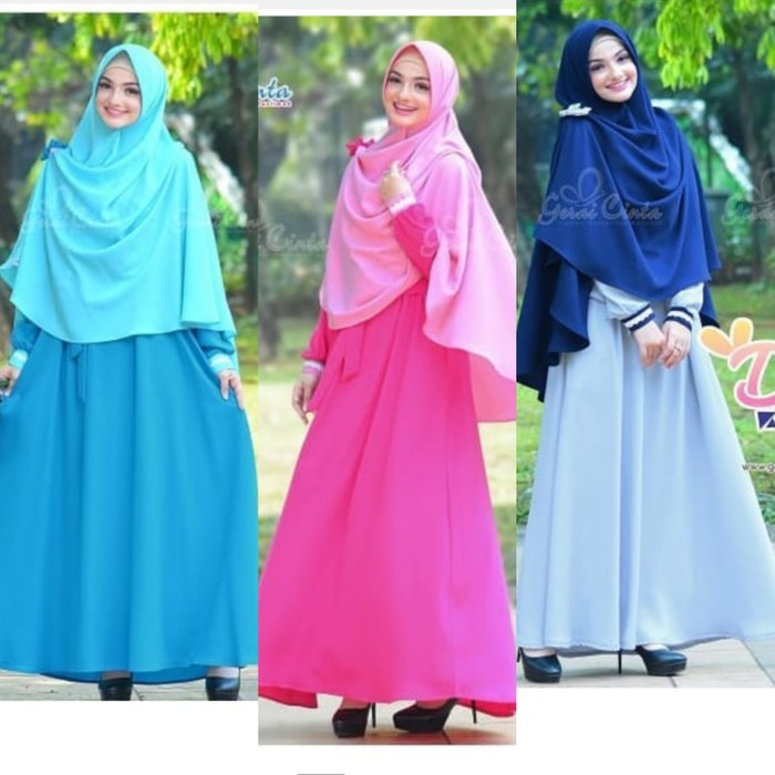 pakaian Gaun muslim ibu islami Rbdelisa 2 in 1 set gamis hijab jilbab baju muslim busui syari murah