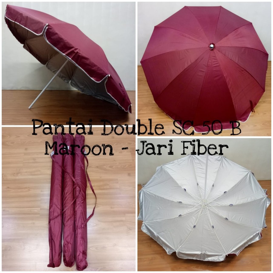 Payung tenda 50 double anti uv kuat jari fiber rangka kokoh anti badai