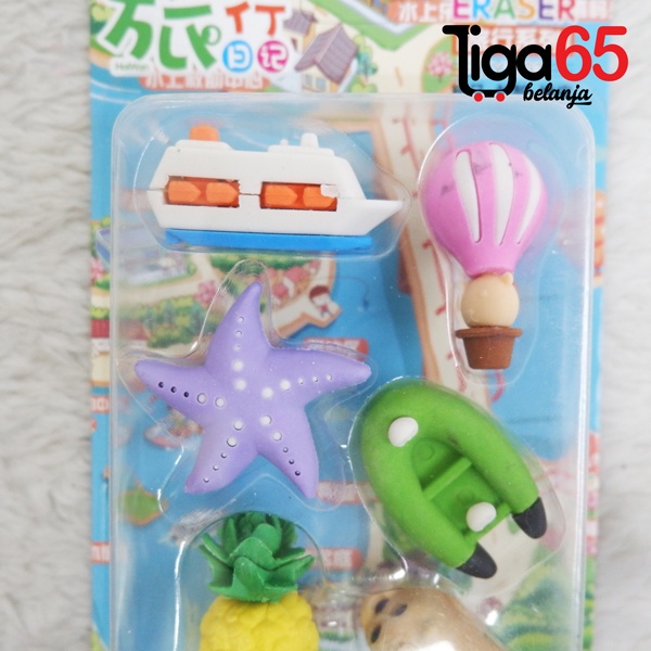 365 Cartoon Eraser #40883 Penghapus Set Beach Shape Penghapus Kartun Isi 6 pcs