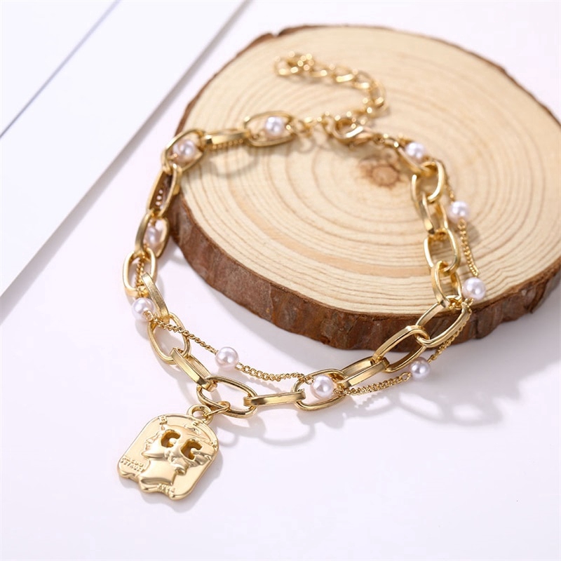 New Fashion Pearl Bracelets Geometric Coin Charm Bracelets Chain Jewelry Christmas Gift