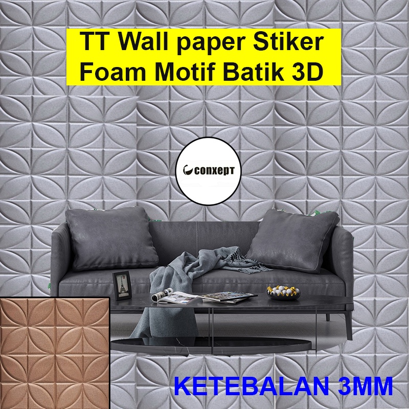 TT Wall paper Stiker Foam Motif Batik 3D Bata Premium WallPaper Sticker