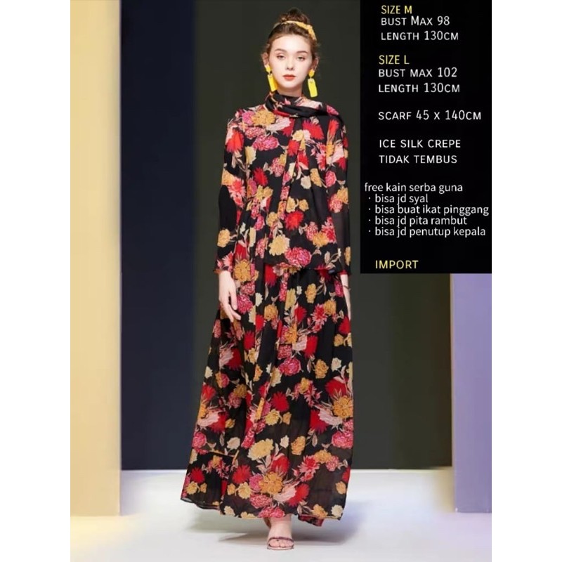 TM 51174 Maxi Dress AVE ROSE BLACK import ( FREE SYAL )-5