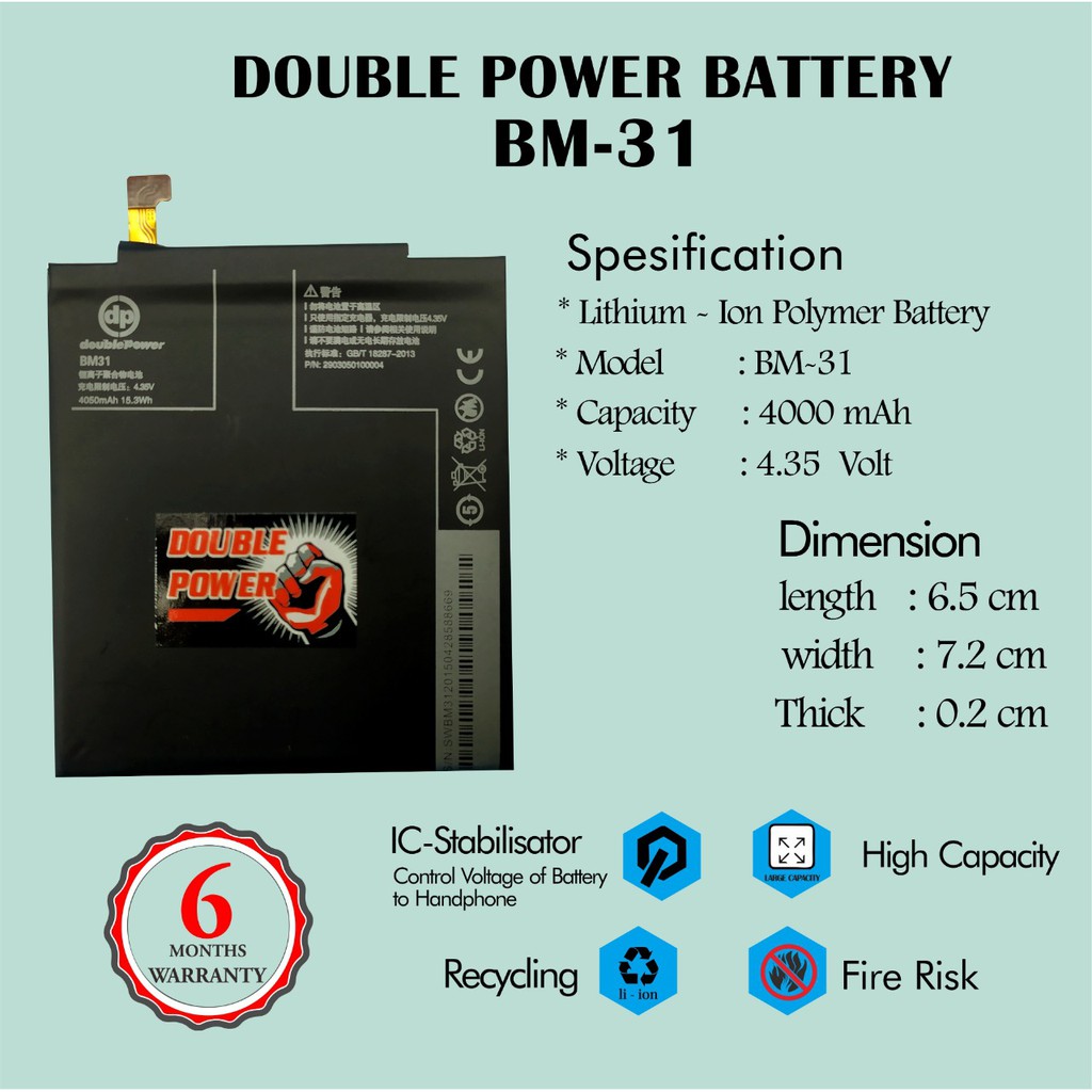 BATTERY DOUBLE POWER XIAOMI 3 - BM 31 4000MAH