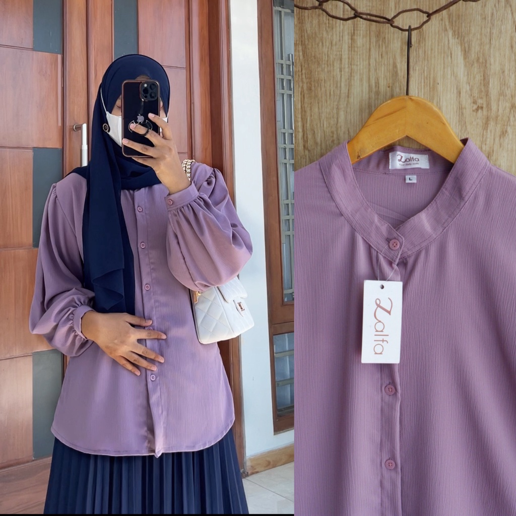 NADINE blouse by ZALFA OUTFIT / kemeja polos / blouse crincle/ kemeja crincle