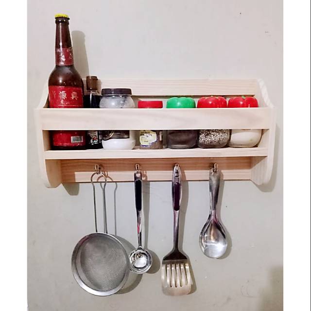 Rak Bumbu Gantung Serbaguna Kayu Solid, Rak Gantung Waterbase Nontoxic Tempat Bumbu cantik