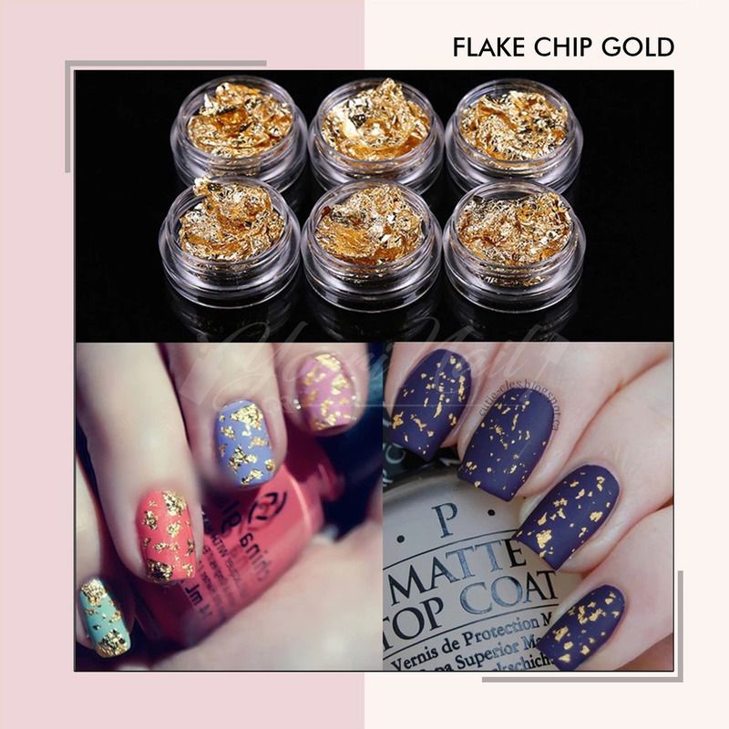 2Jar Flake chip foil nail art golden GOLD foil hiasan kuku