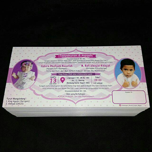 Undangan Tasyakuran Tasmiyah Aqiqah Khitanan Ultah Size 22x10cm