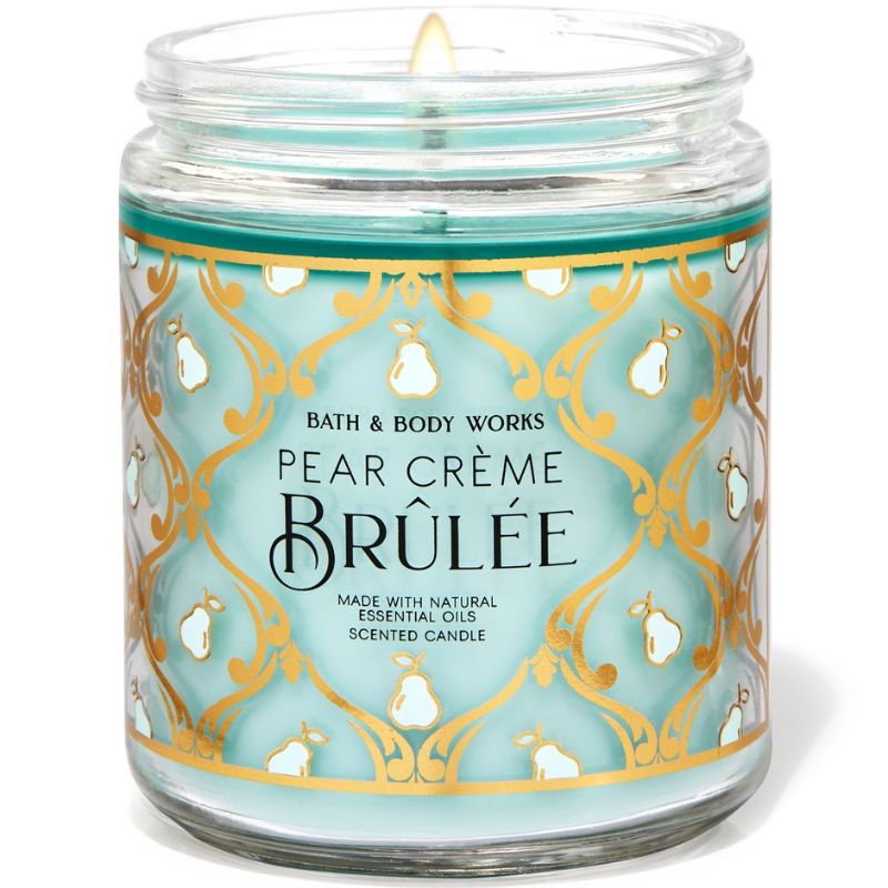 BATH &amp; BODY WORKS BBW PEAR CREME BRULEE MADE WITH ESSENTIAL OILS WHITE BARN 1 SINGLE WICK SCENTED CANDLE 198 G PENGHARUM RUANGAN