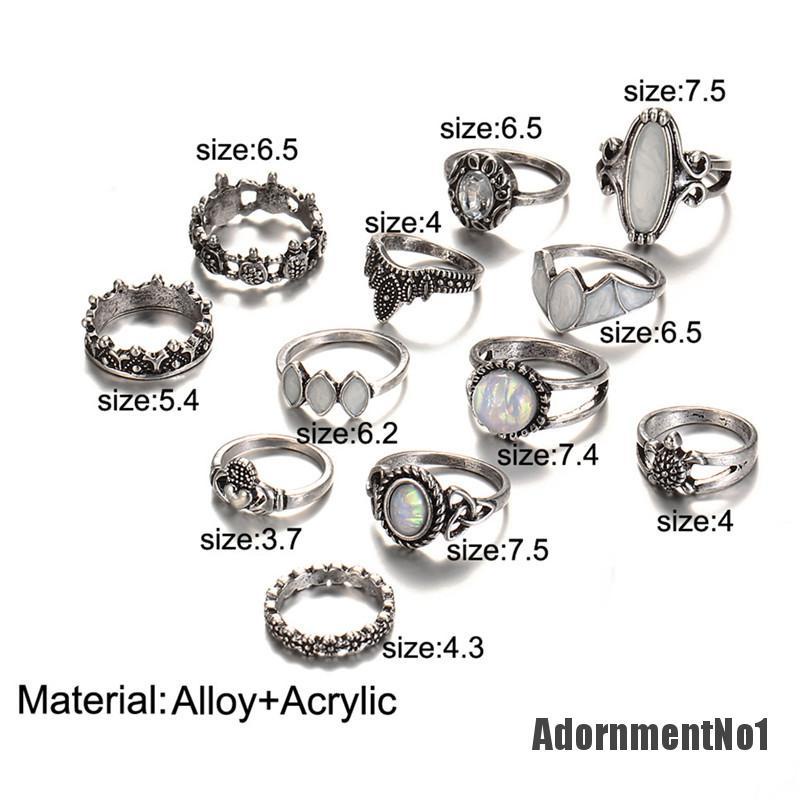 (Adornmentno1) 12pcs / set Cincin Nikah / Tunangan Silver Hias Opal Api Putih Untuk Wanita