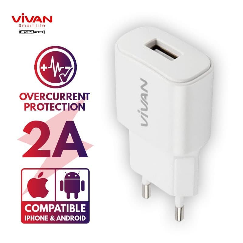 Charger Vivan Power Oval 2A USB Adaptor 2 Ampere Garansi 1 YEAR FREE KABEL