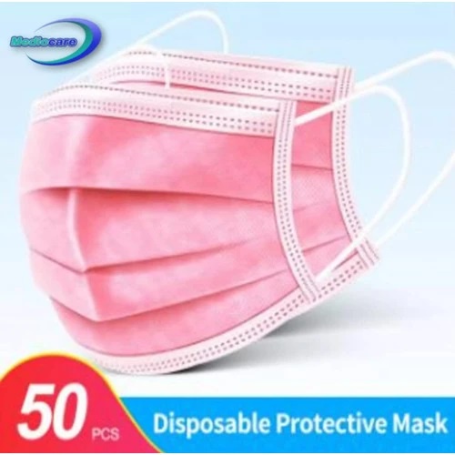 Mediocare Masker Medis 3 Ply Disposable Mask Earloop 1 Box isi 50-PINK PAKAI BOX