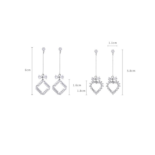 LRC Anting Tusuk Fashion 925 Silver Needle Crystal Zircon Bow Earrings F56826