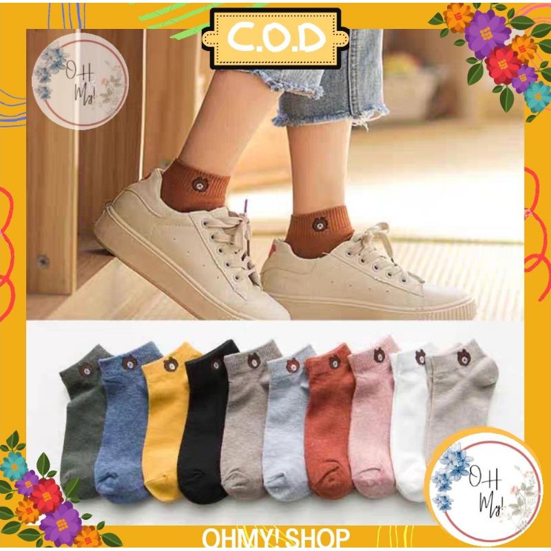 [ COD ] KAOS KAKI BROWN FASHION WANITA - KAOS KAKI ANKLE MOTIF BERUANG LUCU / KAOS KAKI PENDEK CEWEK-1