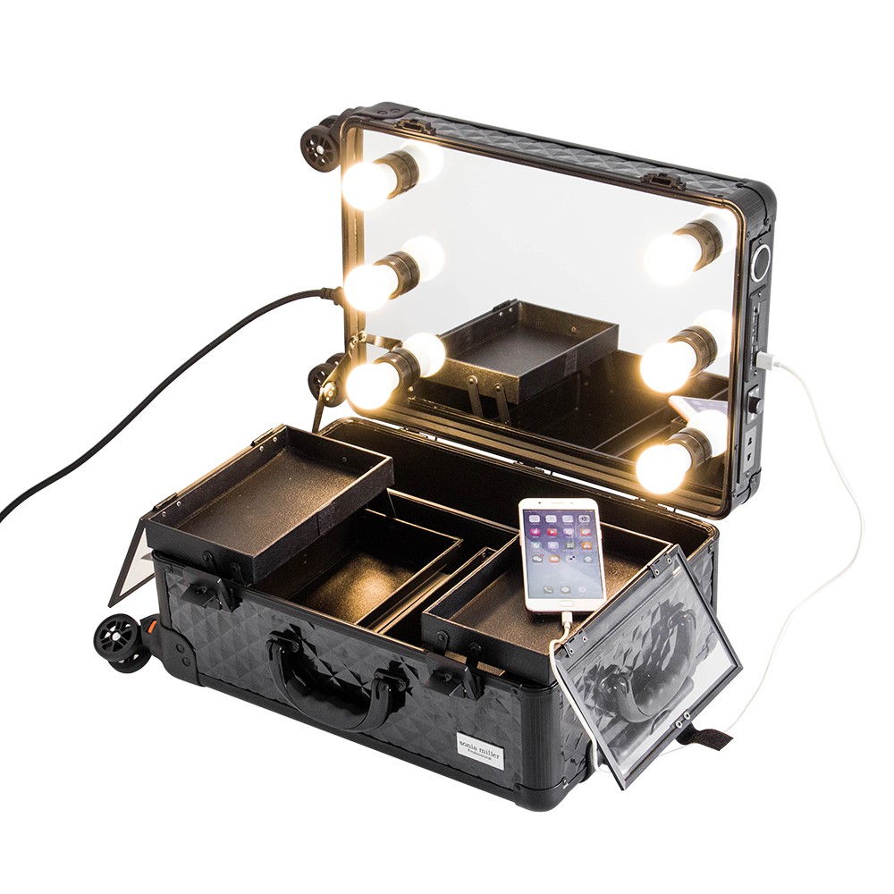 Sonia Miller Beauty Makeup Case With 6 Tri-Color Led Light Bulbs&Legs D-Black