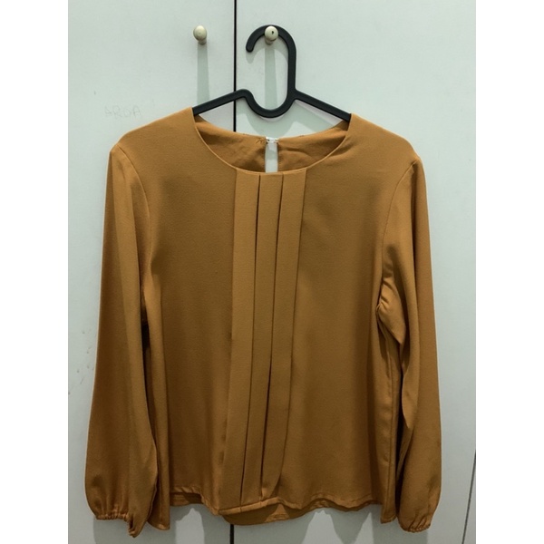 blouse wanita import butik mustard