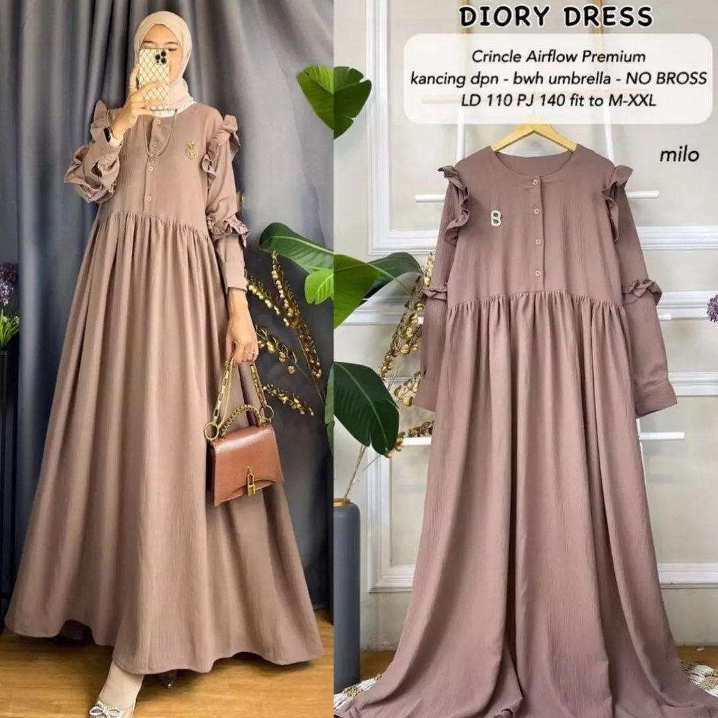 Gamis Pesta Mewah Elegan Baju Muslim Wanita Gamis Crinkle Dress Polos Panjang Maxy Dress Gamis Dewasa Diory Dress