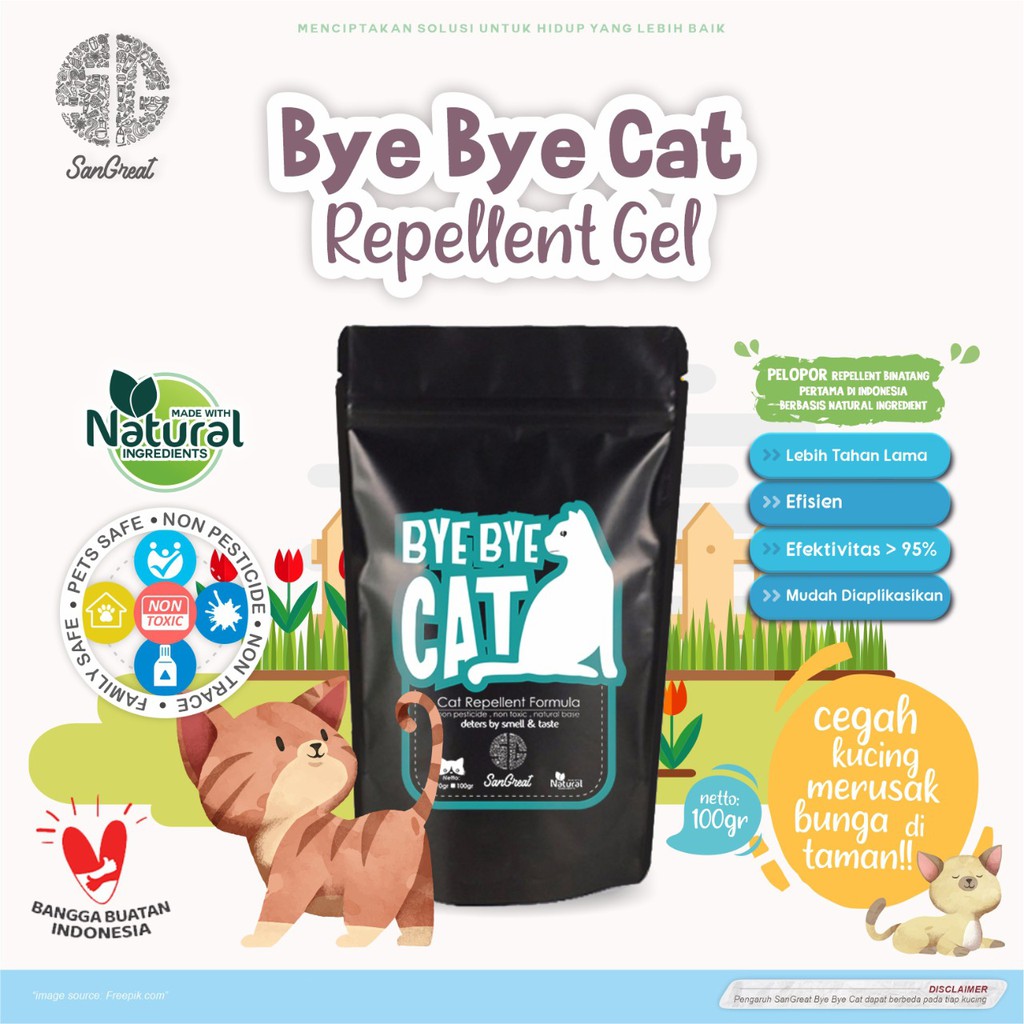 Semprotan anti kucing dan kapur barus anti kucing organik alat pengusir kucing  kampung liar bandel pup berak pipis sembarangan SanGrat Bye Bye Cat gel 100 gr dan spray 100 ml aman natural