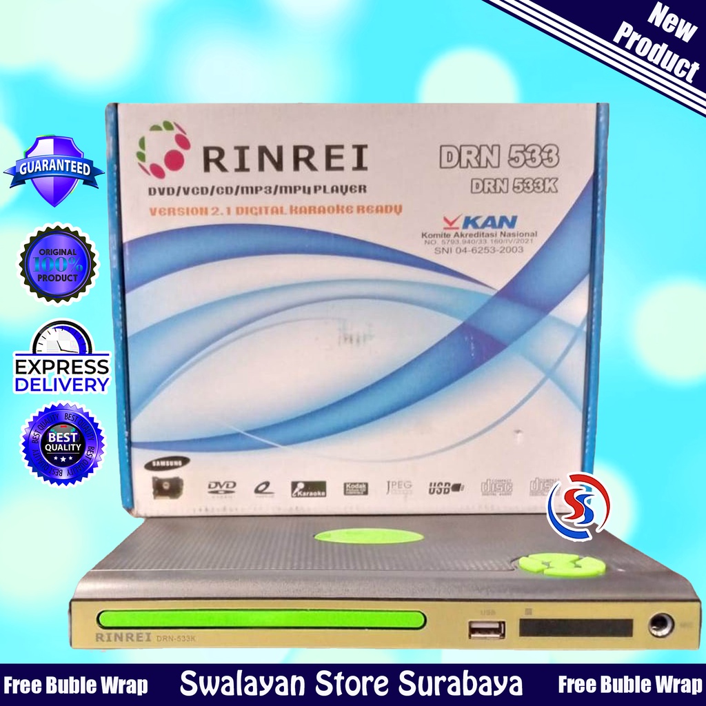 DVD PLAYER RINREI PLASTIK DRN-533K Dan DRN-533B (Full Besi) Optik Samsung 100% NEW