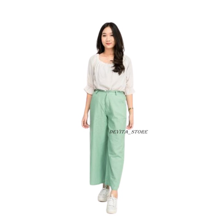 Celana Kulot Wanita Highwaist Kekinian Ala Korea Basic HW Pinggang Karet Celana Culotte Panjang Premium