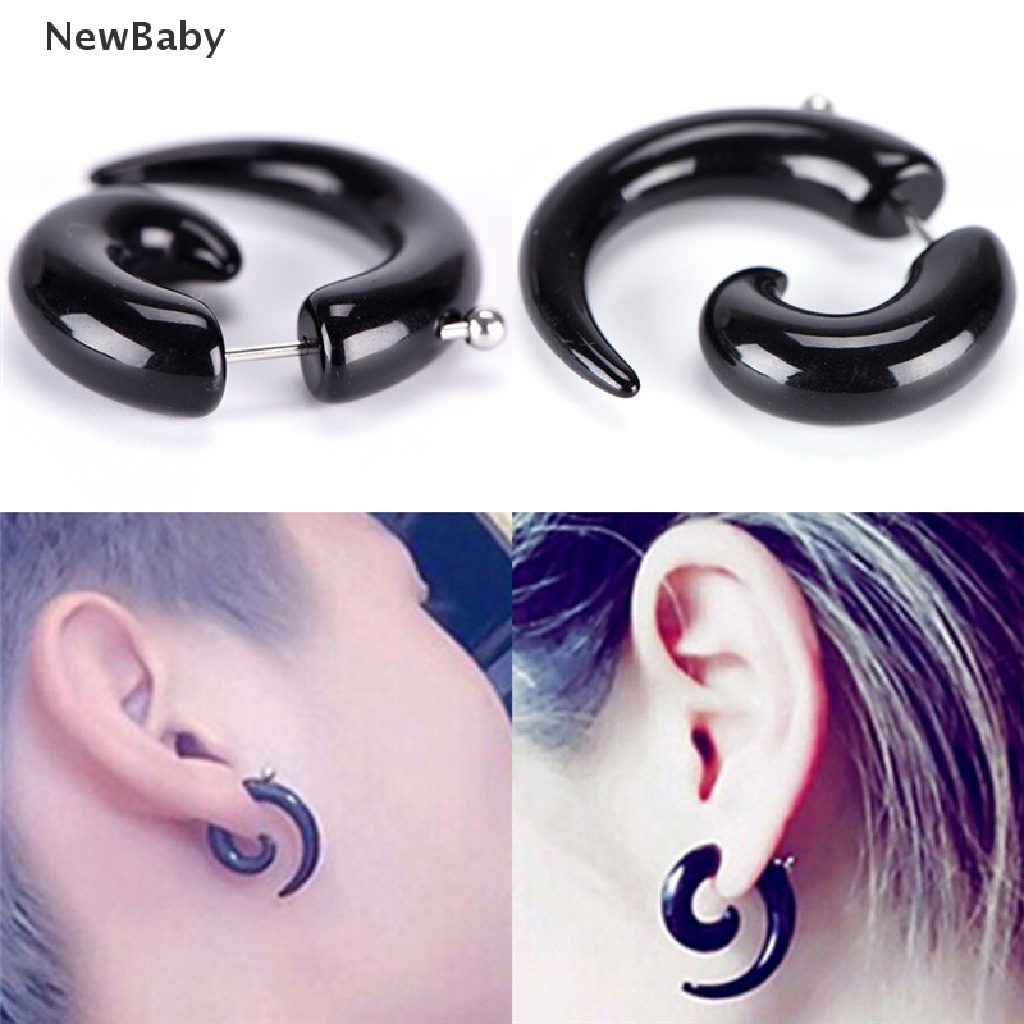 Anting Stud Piercing Bentuk Siput Bahan Akrilik Warna Hitam Gaya Gothic Punk Untuk Pria Dan Wanita