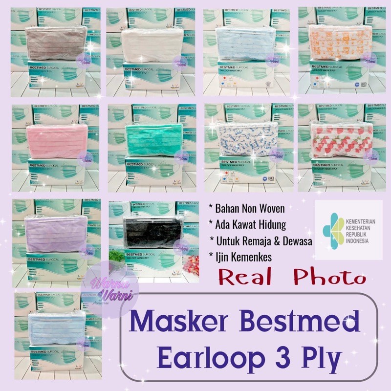 Per Box 50 Pcs - Masker BESTMED Earloop 3 Ply BEST MED Face Mask