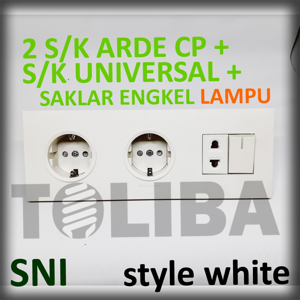 stopkontak 2 arde cp + s/k universal + saklar engkel lampu minimalis style white ib panasonic sni