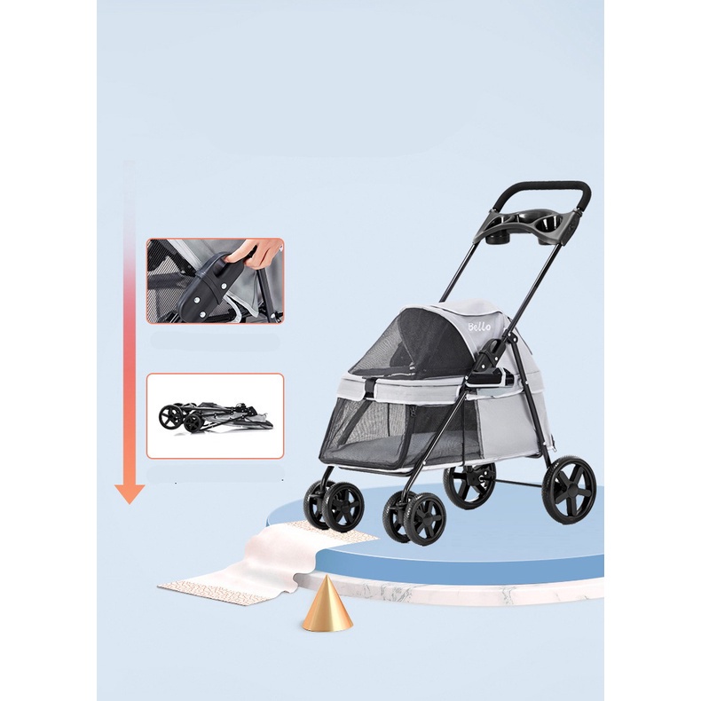 Stroller Pet 4 Roda Bello SP01 Max 15kg Stroller Untuk Anjing dan Kucing