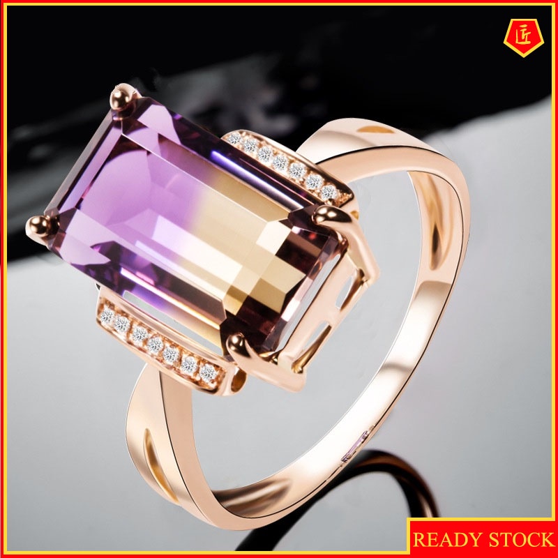 [Ready Stock]Luxury Natural Ametrine Ring 18K Rose Gold